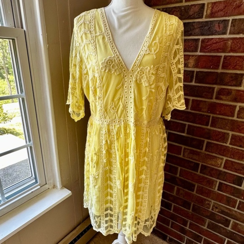Chic Butter Yellow Lacey Midi Dress Lacey Boho Chic Feminine Girly Vacation Vibe